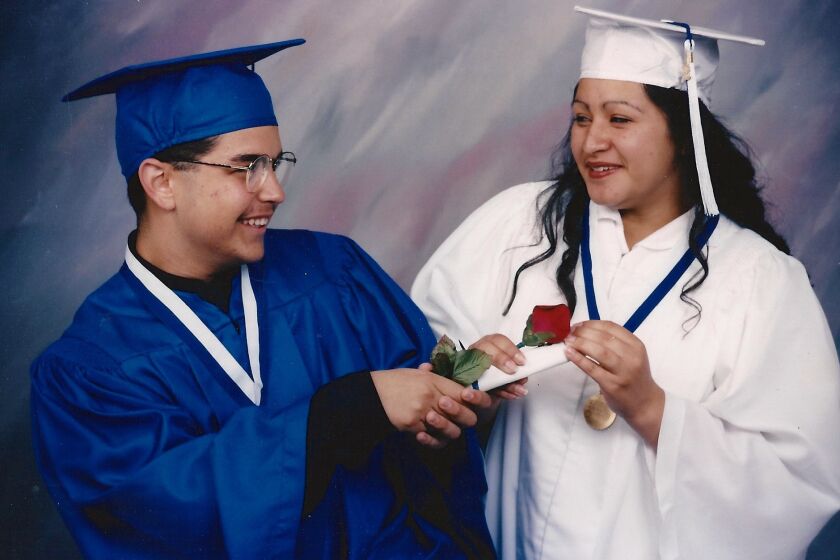 Patricia Castañeda and Pedro Anaya graduation portrait from Chula Vista High school in 1995