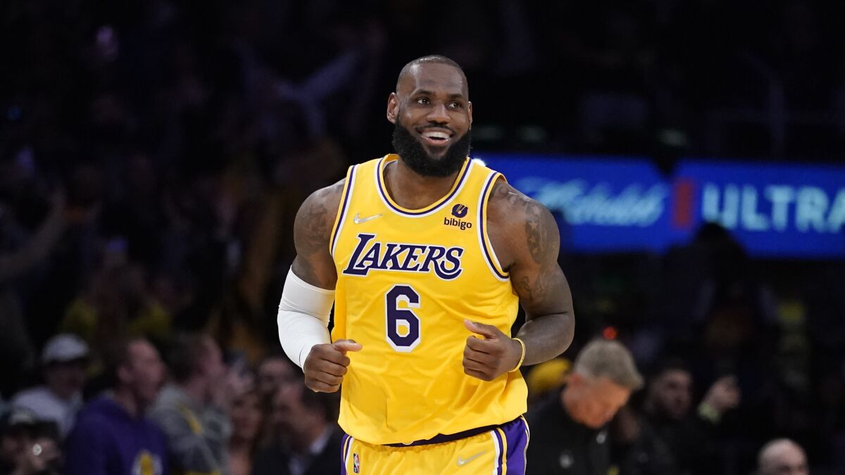 Lakers forward LeBron James smiles.