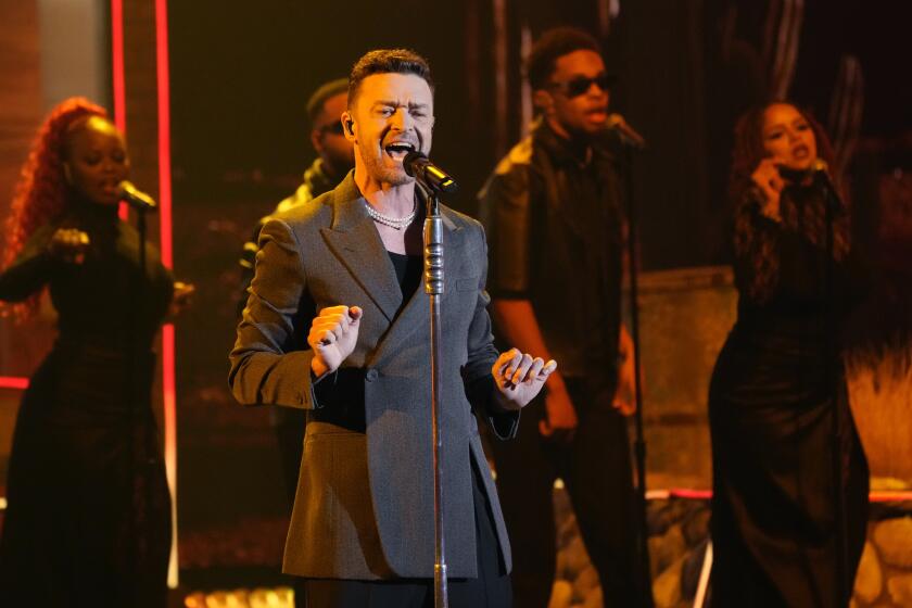 Justin Timberlake performs during the iHeartRadio Music Awards, Monday, April 1, 2024, at the Dolby Theatre in Los Angeles. (AP Photo/Chris Pizzello)