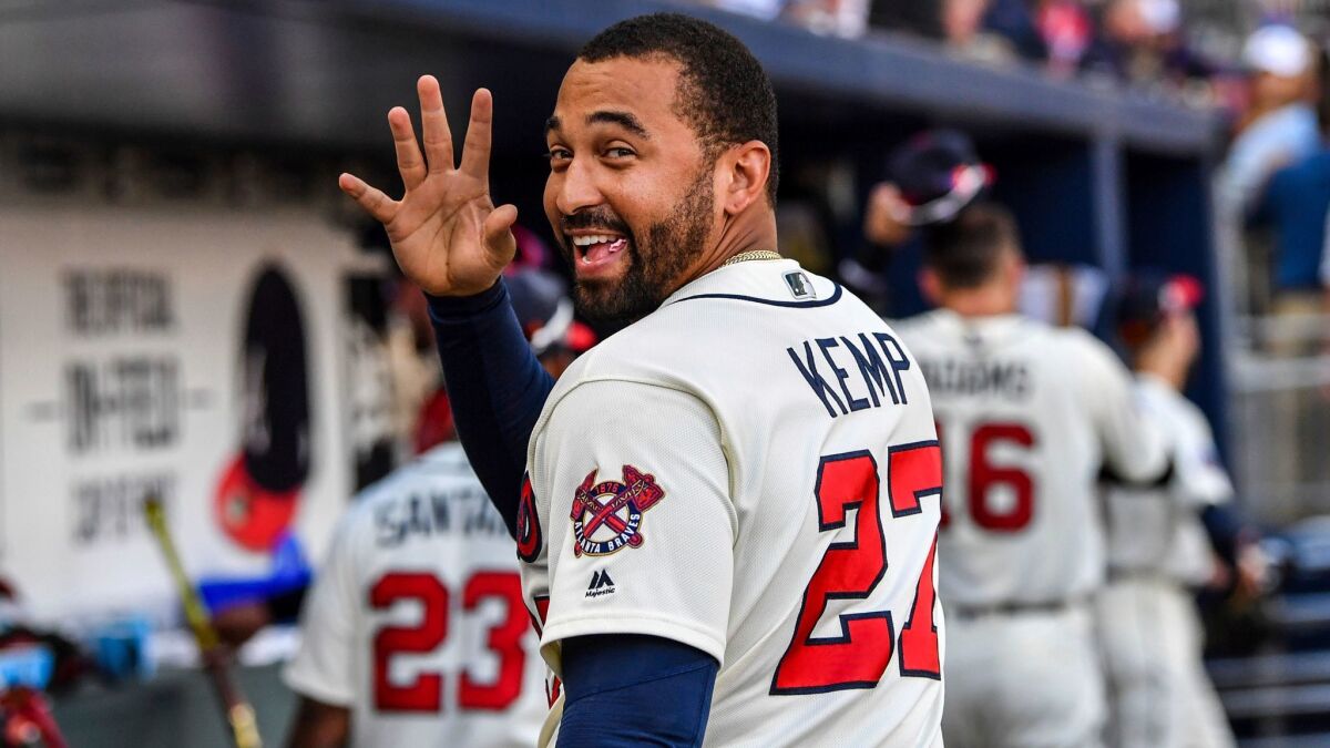 Outfielder Matt Kemp was traded to the Dodgers during the offseason and is considered a long shot to make the opening day roster.