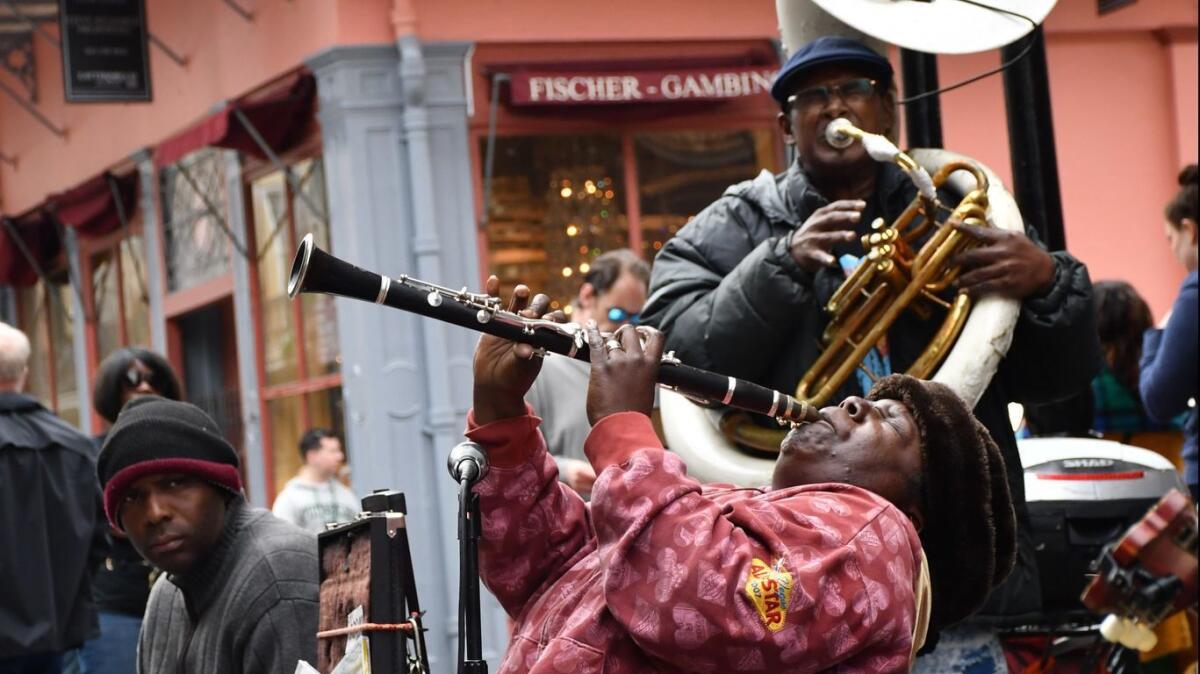 Doreen Ketchens, on clarinet, and her band play Royal Street, New Orleans.