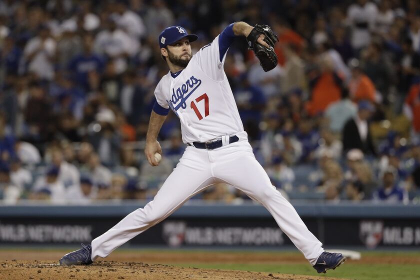 Los Angeles Dodgers' Brandon Morrow throws during the second inning of Game 7.