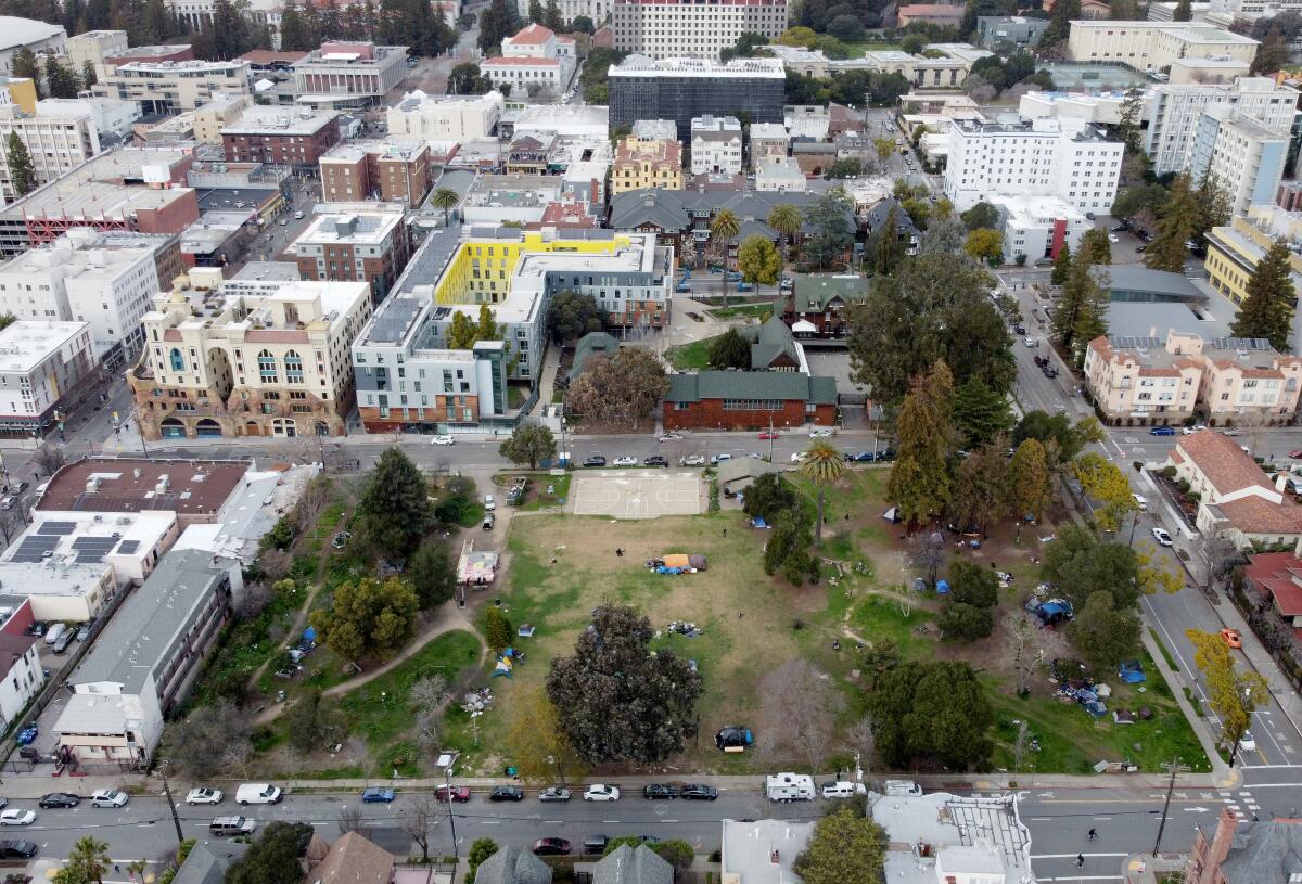 An aerial view of People's Park in Berkeley.