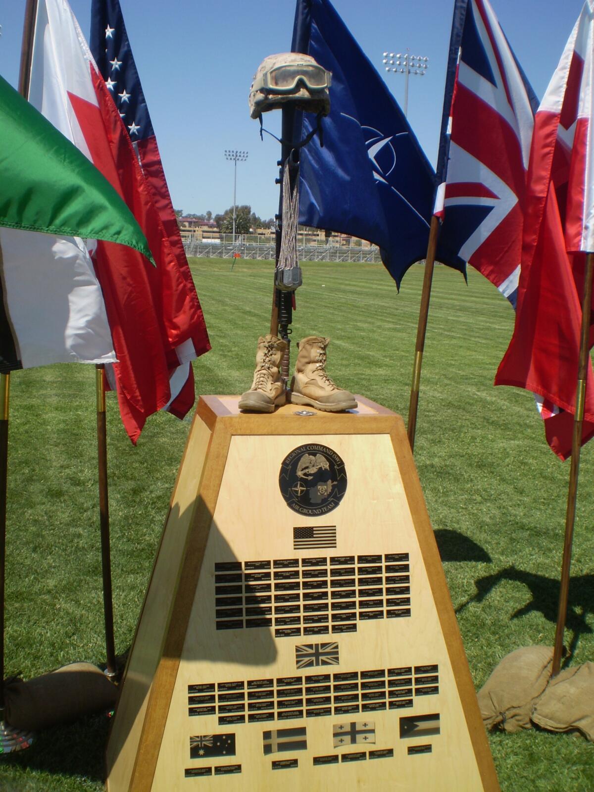 Memorial at Camp Pendleton for U.S. and coalition troops killed in the Helmand region from 2012-13.