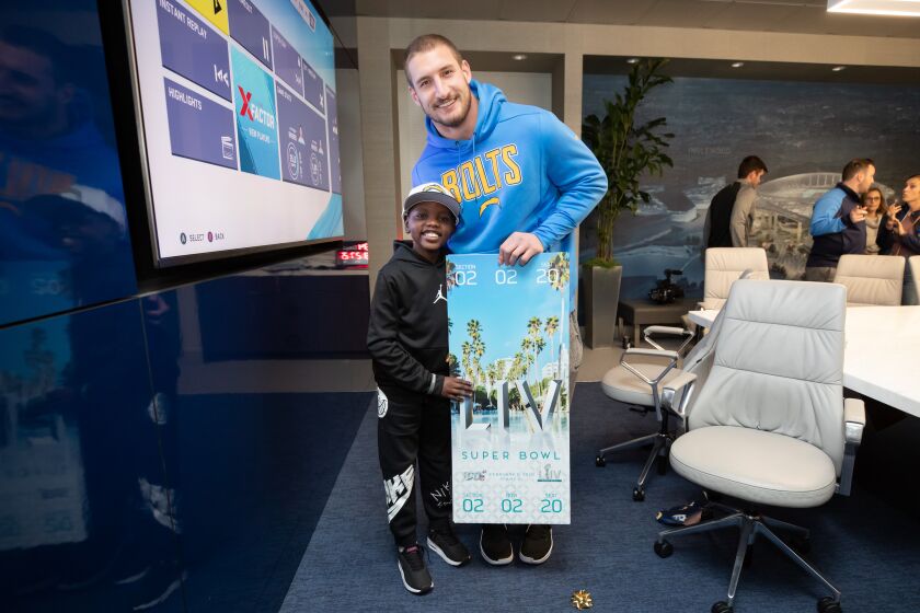 The Los Angeles Chargers host Bosa/CHLA patient Caleb on Thursday, December 26, 2019 at Hoag Performance Center in Costa Mesa, CA.