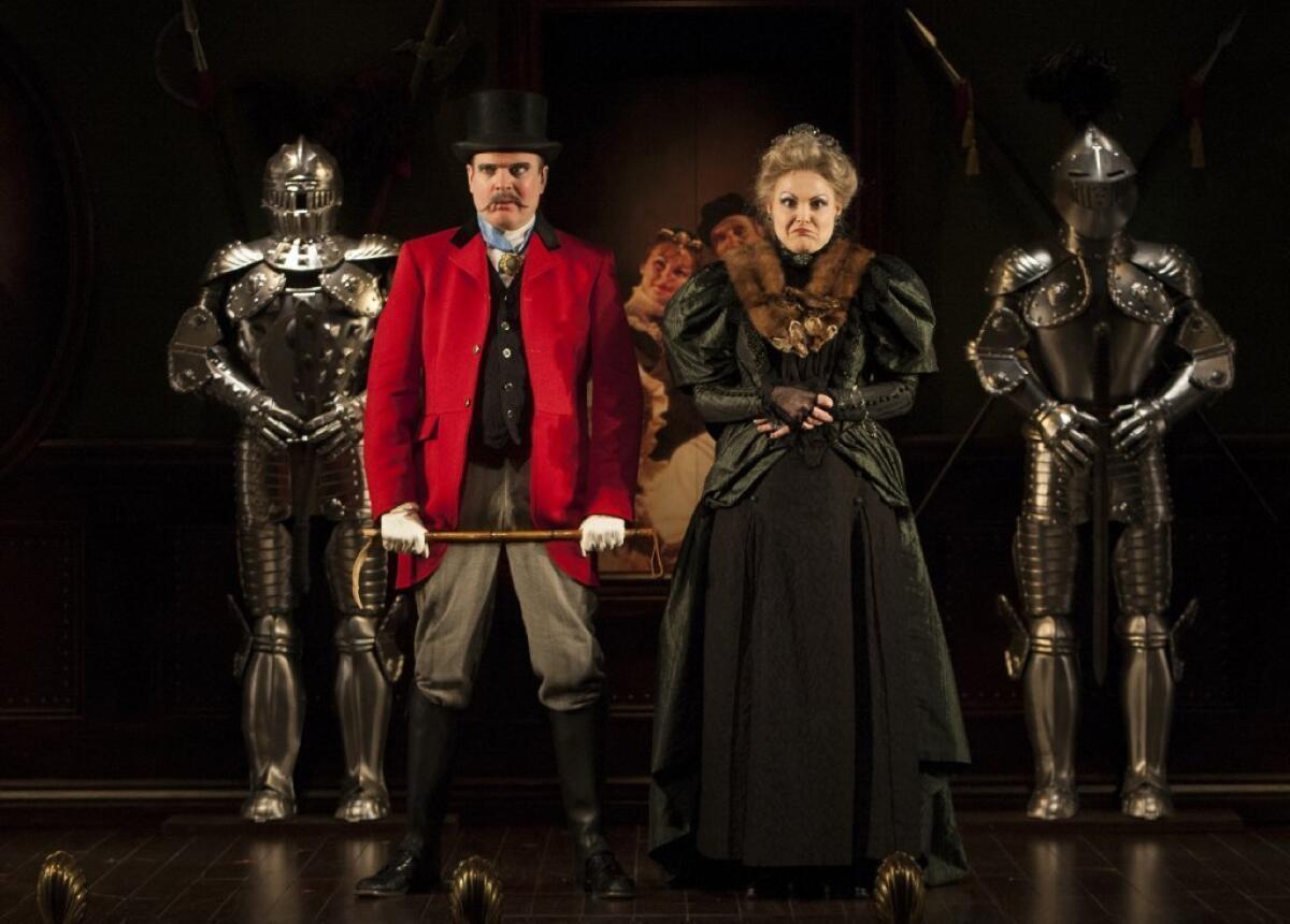 Jefferson Mays as Lord Adalbert D'Ysquith and Heather Ayers as Lady Eugenia in the world premiere of "A Gentleman's Guide to Love and Murder" at the Old Globe Theatre in San Diego.