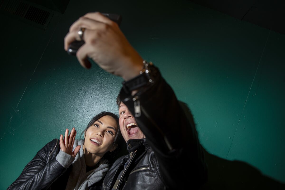 Anna Akana and her manager Tom Spriggs taking a selfie