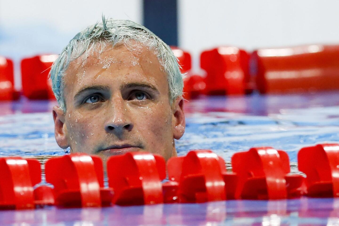 Ryan Lochte of the USA reacts after competing in the men's 200m Individual Medley Final of the Rio 2016 Olympic Games Swimming events at Olympic Aquatics Stadium at the Olympic Park in Rio de Janeiro, Brazil, August 11, 2016.
