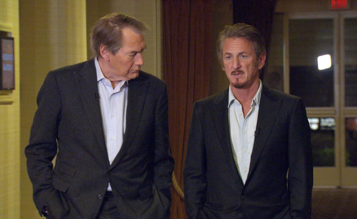 Charlie Rose, left, with actor Sean Penn during an interview in Santa Monica about Penn's meeting with Mexican drug lord Joaquin "El Chapo" Guzman. The interview aired Sunday on "60 Minutes."