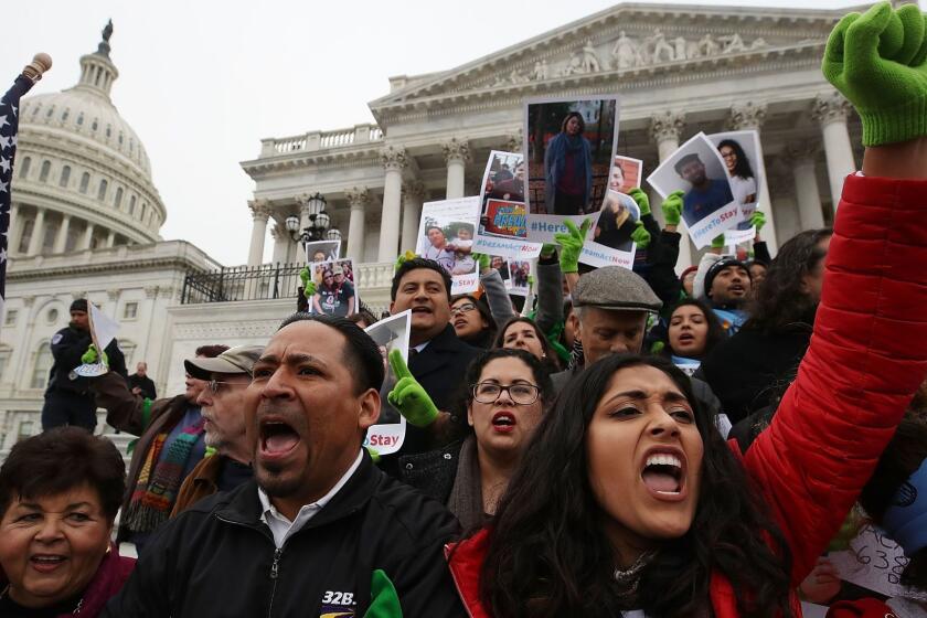 WASHINGTON, DC - DECEMBER 06: People who call themselves Dreamers, protest in front of the Senate side of the US Capitol to urge Congress in passing the Deferred Action for Childhood Arrivals (DACA) program, on December 6, 2017 in Washington, DC. (Photo by Mark Wilson/Getty Images) ** OUTS - ELSENT, FPG, CM - OUTS * NM, PH, VA if sourced by CT, LA or MoD **