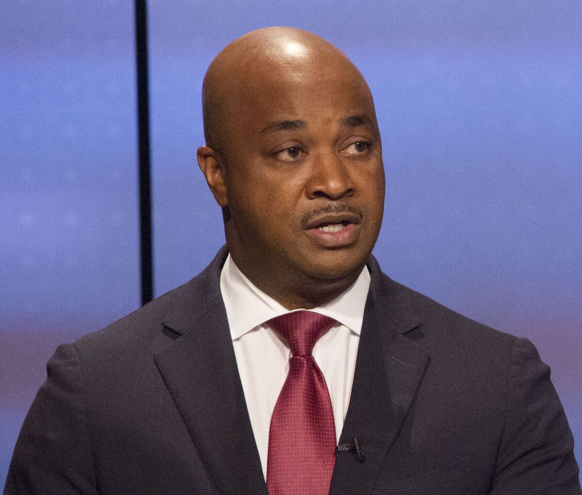 In this Sunday, Oct. 22, 2017 photo, Kwanza Hall answers a question during the Atlanta Police Foundation's Atlanta Mayoral debate hosted by WSB-TV at their studios in Atlanta.. Crime and safety were the main topic of discussion during live debate. (Phil Skinner/Atlanta Journal-Constitution via AP)