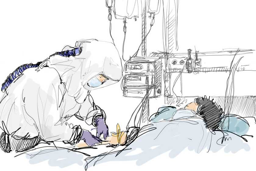 On his days off, Oh Young-jun sketches scenes from his job as an ICU nurse in Incheon, South Korea. In recent weeks, he's been caring for critically ill patients infected with the novel coronavirus in a negative-pressure isolation ward.