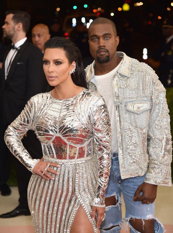 Kim Kardashian (L) and Kanye West attend the "Manus x Machina: Fashion In An Age Of Technology" Costume Institute Gala at Metropolitan Museum of Art on May 2, 2016 in New York City.