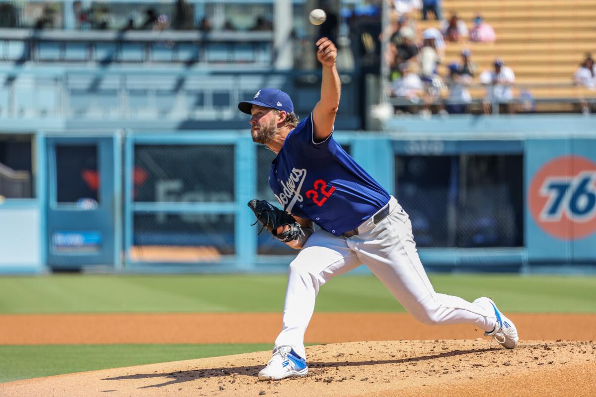 Dodgers pitcher Clayton Kershaw throws a simulated game at Dodger Stadium on July 7.
