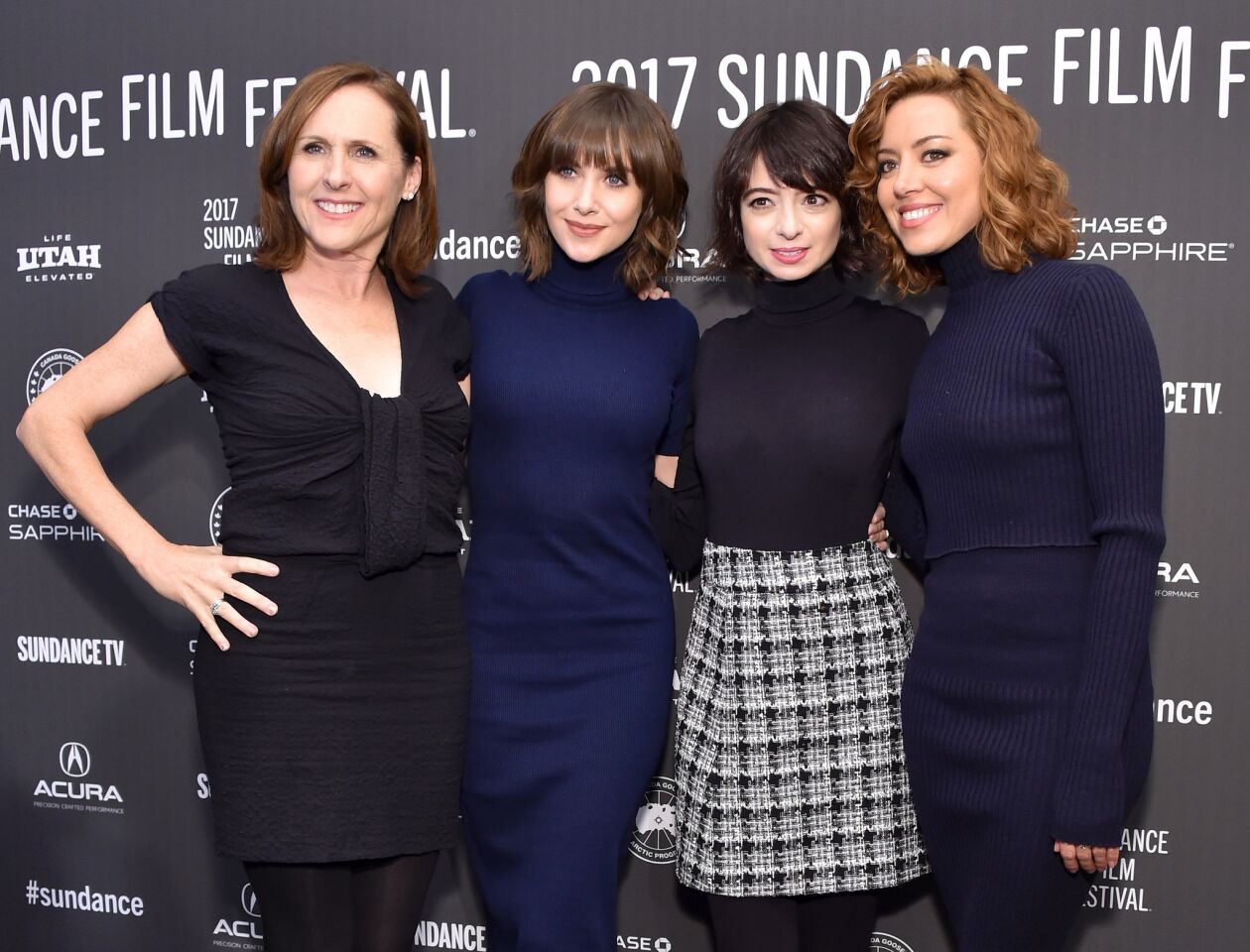 Actresses Molly Shannon, Alison Brie, Kate Micucci, and Aubrey Plaza attend "The Little Hours" premiere at Library Center Theater.