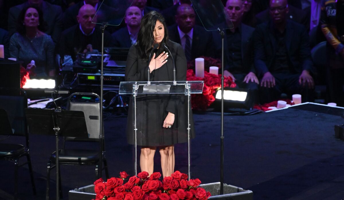 Vanessa Bryant speaks at the Kobe & Gianna Bryant Celebration of Life on Monday at Staples Center on Monday 24, 2020.