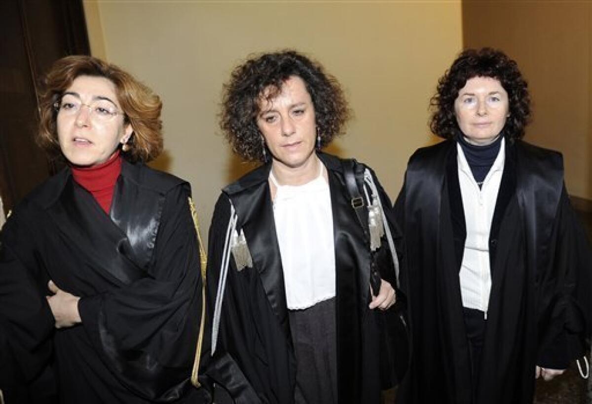 Judges Carmen D'Elia, Giulia Turri, and Orsolina De Cristofaro, from left, are pictured at Milan's Justice palace, Italy, Wednesday, Feb. 16, 2011. Italian Premier Silvio Berlusconi was indicted Tuesday on charges he paid for sex with a 17-year-old Moroccan girl and then used his influence to cover it up. The prostitution trial starts April 6 before a court of three female judges, D'Elia, Turri and De Cristofaro, an ironic twist for the premier in the face of big protests by Italian women who contend the scandal and Berlusconi's view of women is degrading to female dignity. (AP Photo/str)