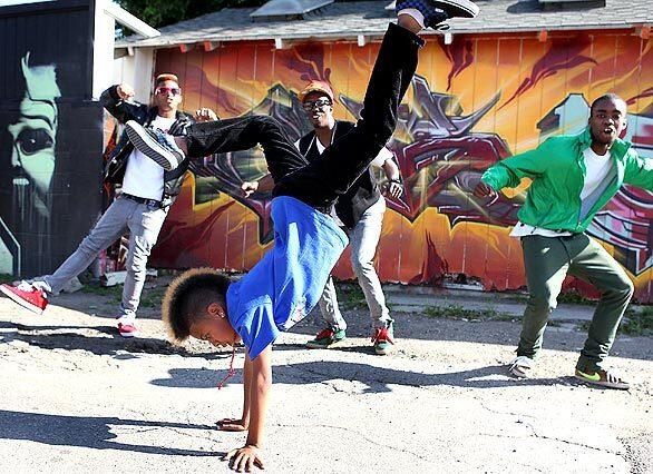 The Kream Kidz, featuring Rodney Nelms, front, Bijon James, left, Keith Kennedy and Jonathan Rambo, show off exuberant moves in the dance style known as jerkin'.