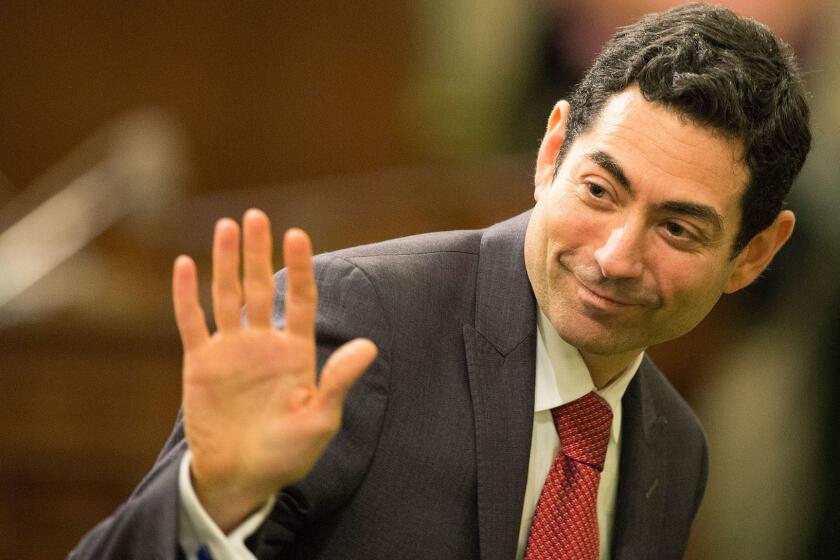 SACRAMENTO, CALIF. -- THURSDAY, JANUARY 21, 2016: Supreme Court of California Justice Mariano-Florentino Cuellar is acknowledged during a joint session of the California Legislature for Governor Brown's State of the State speech in Sacramento, Calif., on Jan. 21, 2016. (Brian van der Brug / Los Angeles Times)