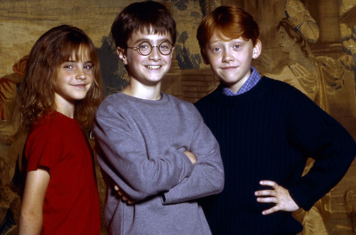 "Harry Potter" stars Emma Watson, left, Daniel Radcliffe and Rupert Grint.