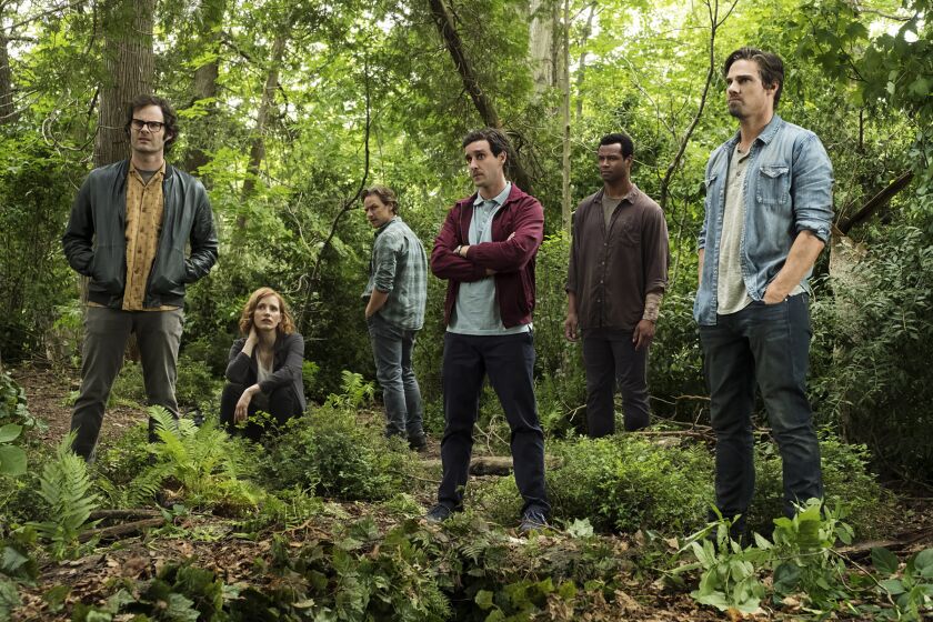 ***SNEAKS FALL 2019***DO NOT USE PRIOR TO 9/1/2019***(L-r) BILL HADER as Richie Tozier, JESSICA CHASTAIN as Beverly Marsh, JAMES McAVOY as Bill Denbrough, JAMES RANSONE as Eddie Kaspbrak, ISAIAH MUSTAFA as Mike Hanlon, and JAY RYAN as Ben Hascomb in New Line CinemaÕs horror thriller "IT CHAPTER TWO,Ó a Warner Bros. Pictures release. Photo by Brooke Palmer