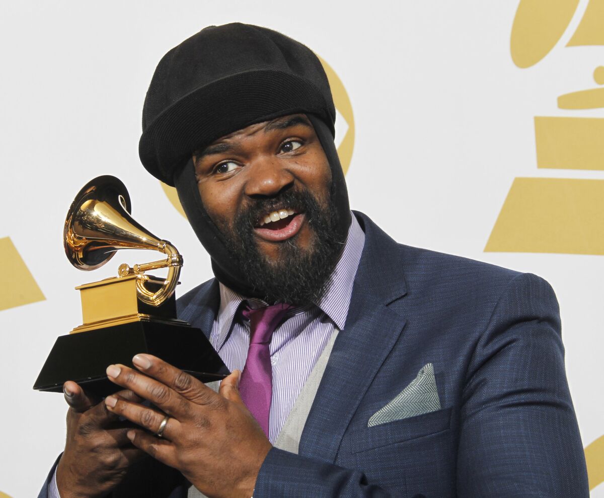 LOS ANGELES, CA -Gregory Porter - Liquid Spirit - Best Jazz Vocal Album. January 26, 2014 backstage at the 56th Annual GRAMMYAE Awards at STAPLES Center in Los Angeles, CA. Sunday, January 26, 2014. (Allen J. Schaben / Los Angeles Times)