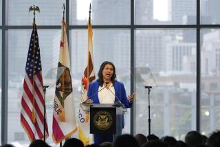 San Francisco Mayor London Breed delivers her State of the City address at the Pier 27 cruise terminal in San Francisco, Thursday, March 7, 2024. (AP Photo/Eric Risberg)