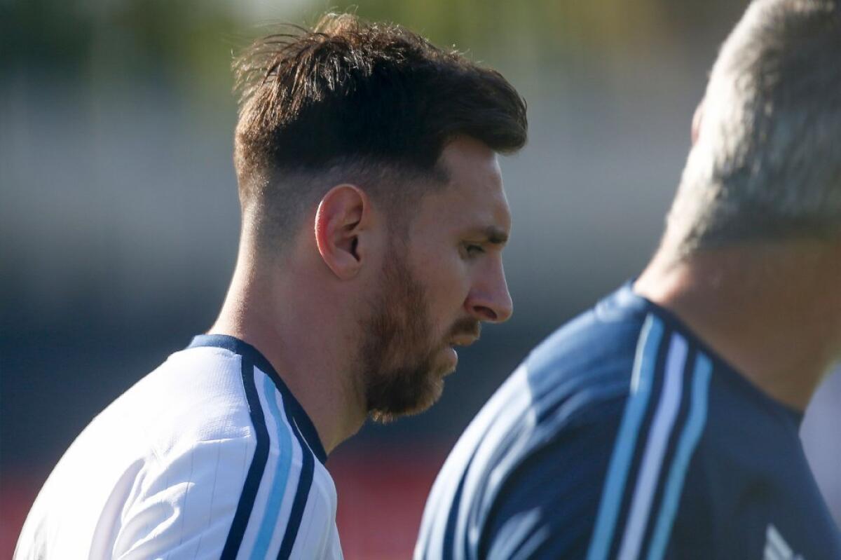 Lionel Messi takes part in a Copa America Centenario practice session on June 3 with the Argentina national soccer team in San Jose.