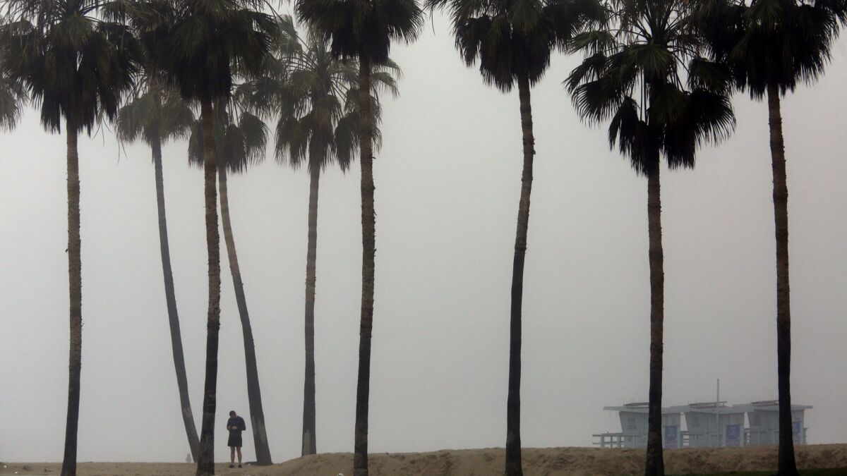 Thick fog in some areas of Southern California has prompted a warning by the National Weather Service for hazardous driving conditions. Here, fog blankets Venice Beach in 2017.