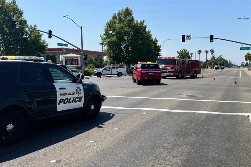 A Vacaville police officer on a motorcycle was killed Thursday morning in what the department called a Omajor traffic collisionO in the intersection of Leisure Town Road and Orange Drive.