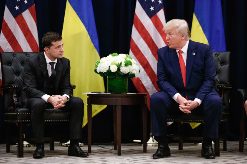President Donald Trump meets with Ukrainian President Volodymyr Zelenskiy during the United Nations General Assembly in 2019.
