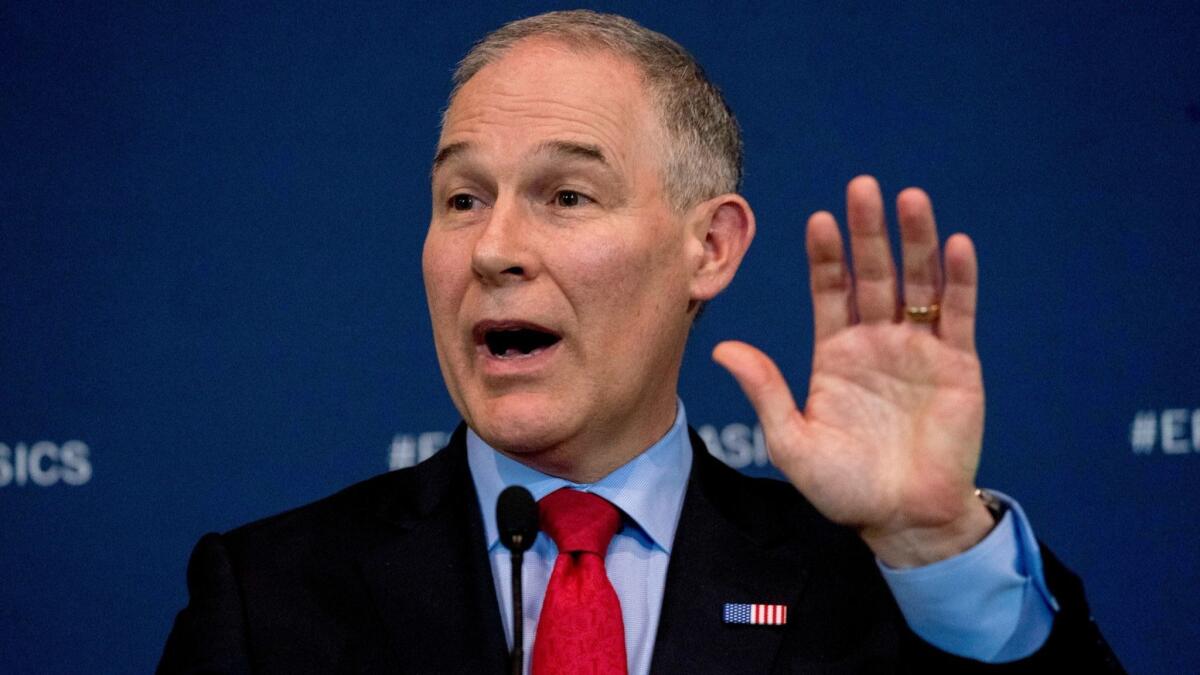 Environmental Protection Agency Administrator Scott Pruitt speaks at a news conference in Washington on April 3.