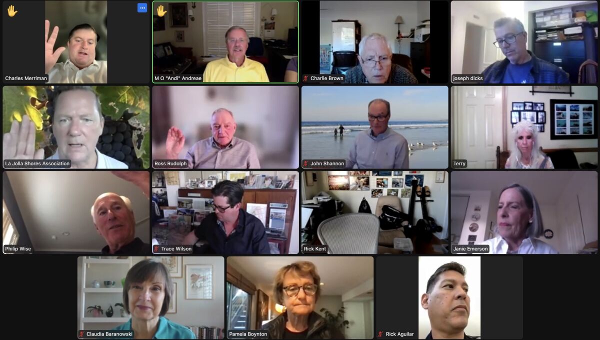 Five board members are sworn in during the April 13 La Jolla Shores Association meeting online.