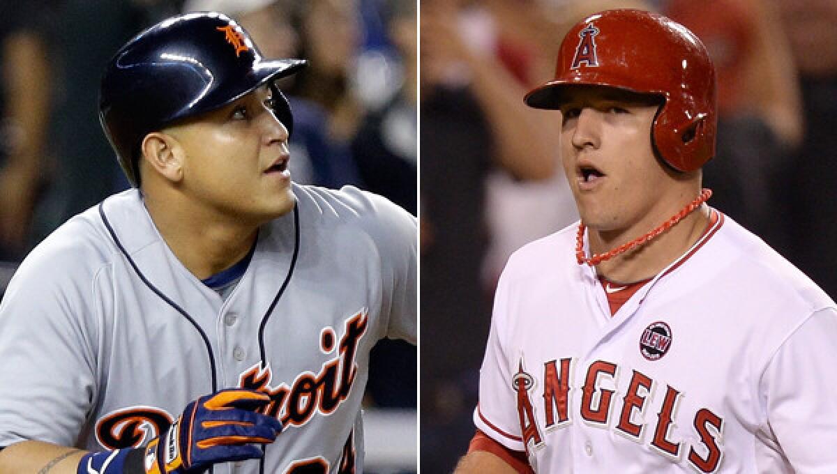 Tigers third baseman Miguel Cabrera and Angels outfielder Mike Trout will probably be the top two vote-getters for the AL MVP again this season.