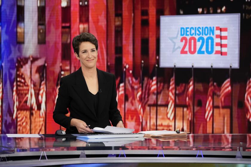MSNBC - ELECTION COVERAGE -- Election Night 2020 -- Pictured: (l-r) Rachel Maddow in Studio 3A at 30 Rockefeller Plaza, NYC on Tuesday, November 3, 2020 -- (Photo by: Virginia Sherwood/MSNBC)