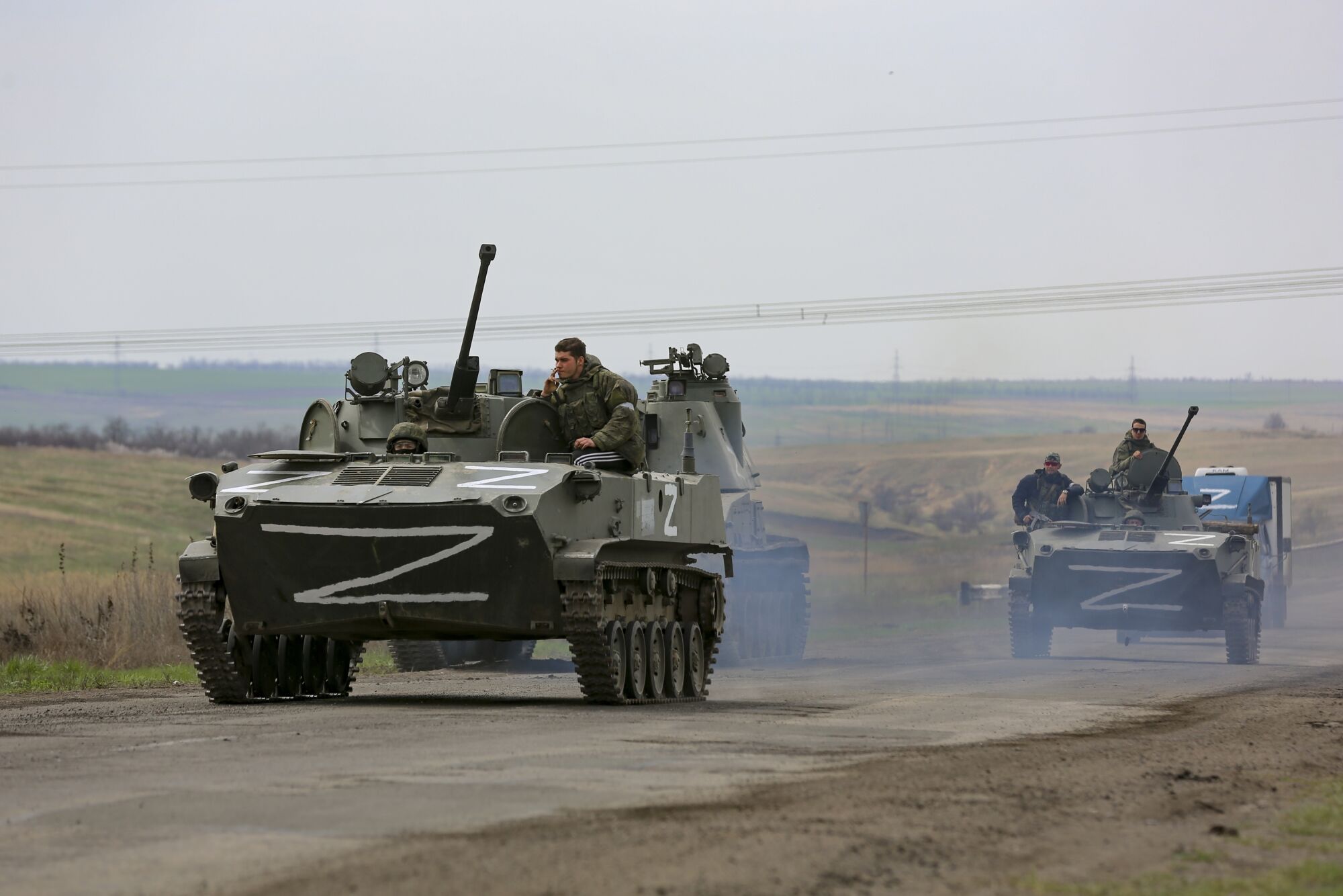 Russian military vehicles near Mariupol, Ukraine,