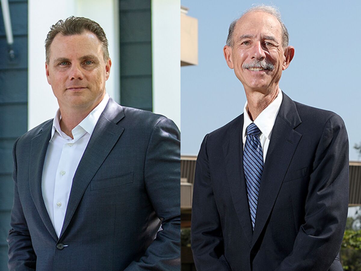 Incumbent Michael Gates, left, and challenger Scott Field, right, are candidates in the Huntington Beach city attorney race. 