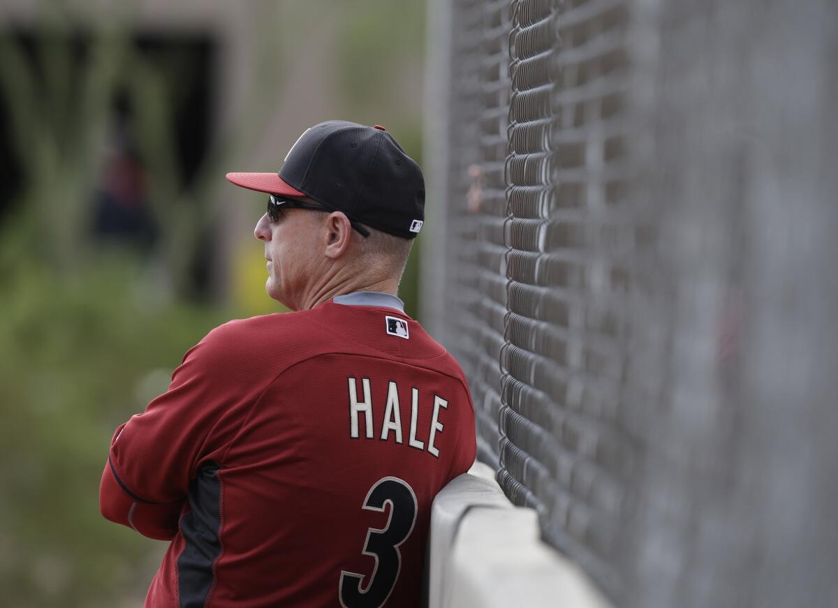 Arizona Manager Chip Hale watches during spring training last month.