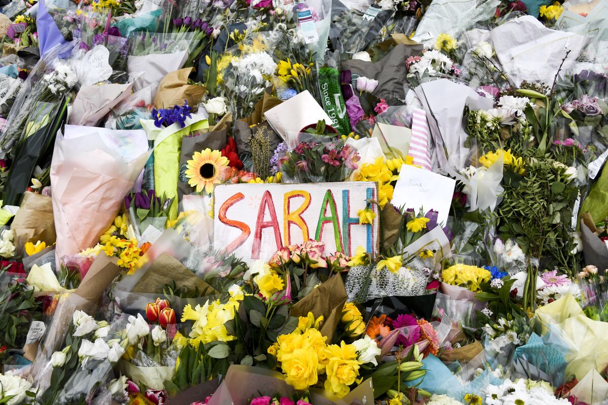 Floral tributes to kidnap, rape victim Sarah Everard
