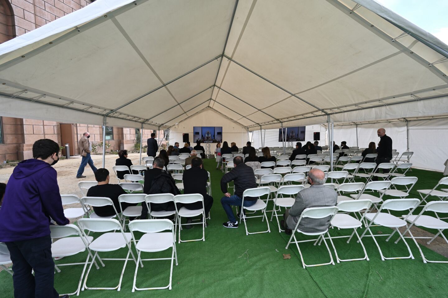 Overflow seating was set up outside for the consecration and church naming ceremony at the new Armenian Church in San Diego