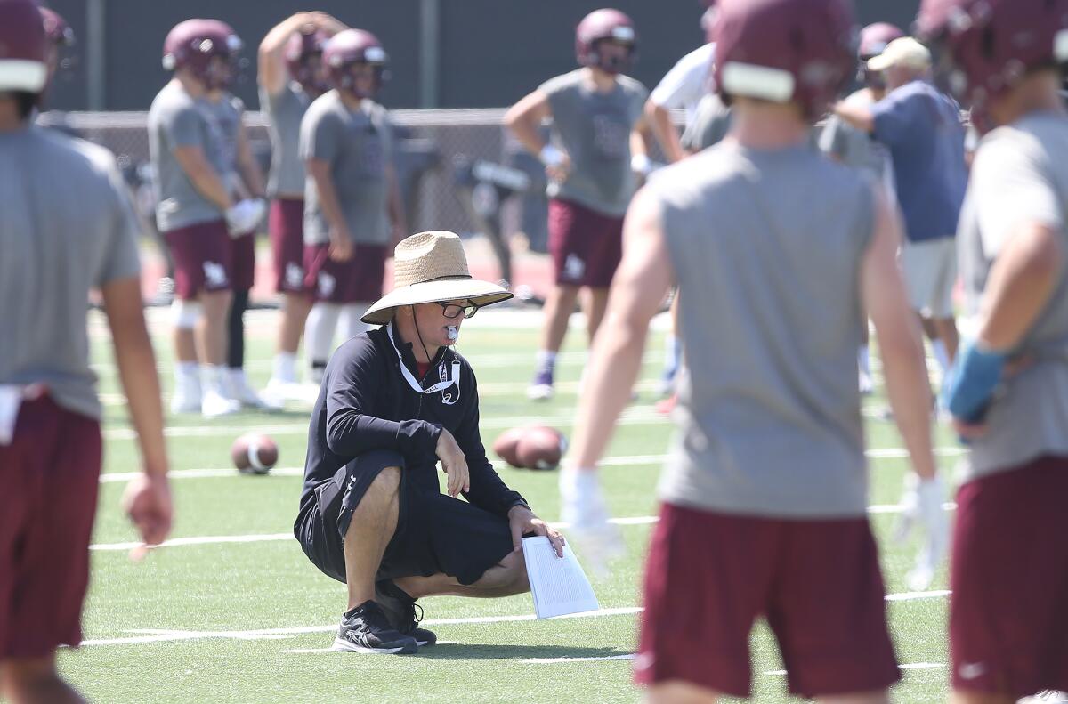 John Shanahan, shown watching various drills at Laguna Beach on Aug. 2, led the Breakers to the CIF Southern Section Division 12 semifinals in 2018.