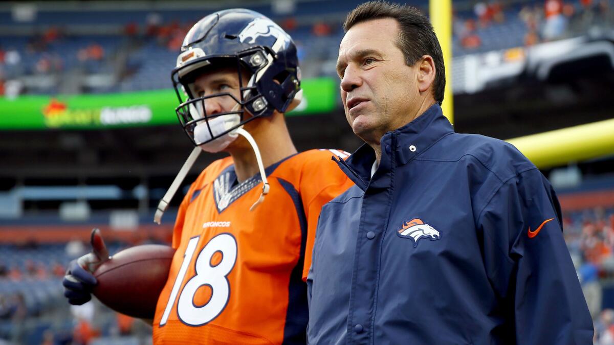 New Broncos Coach Gary Kubiak will put quarterback Peyton Manning (18) under center and have him hand off more than usual this season.