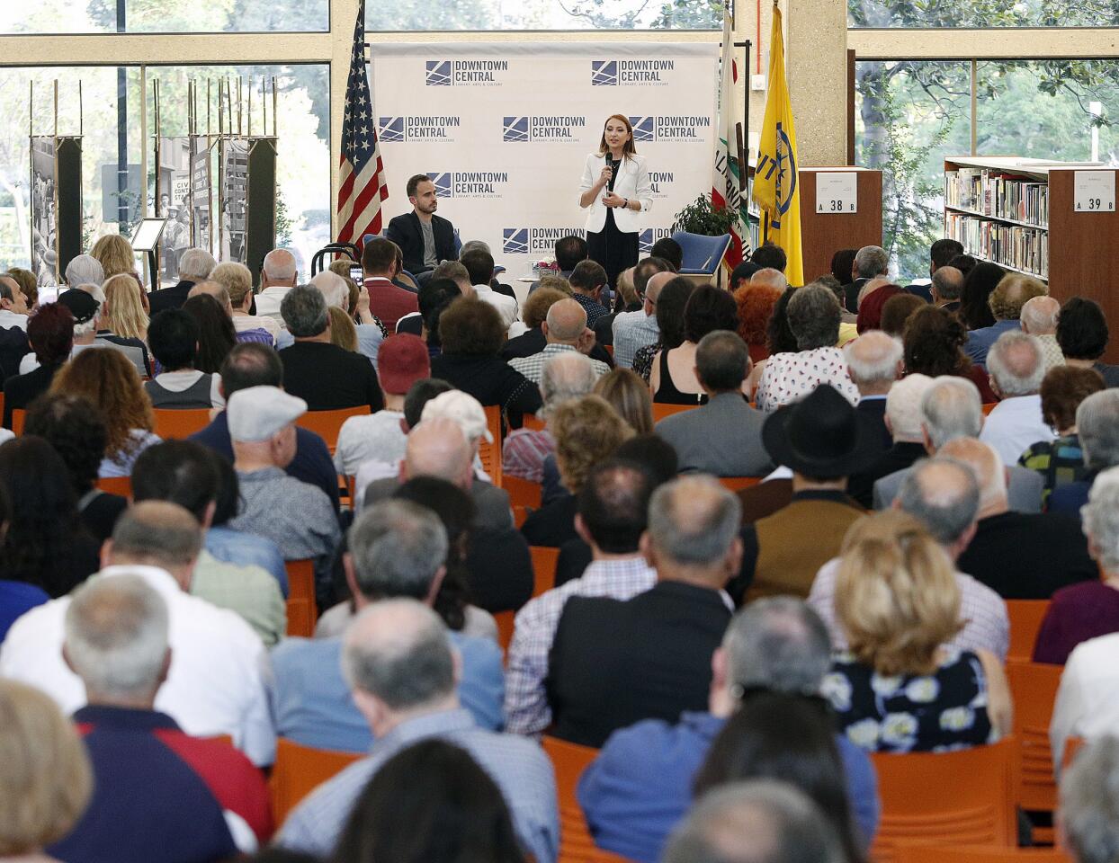 Minister of Culture for the Republic of Armenia Lilit Makunts speaks to a large crowd at the Downtown Central Library in Glendale on Thursday, June 28, 2018. Minister Makunts came to Glendale to discuss the cultural developments that led to the recent "Velvet Revolution" in Armenia and her vision for the future under the newly-established government.
