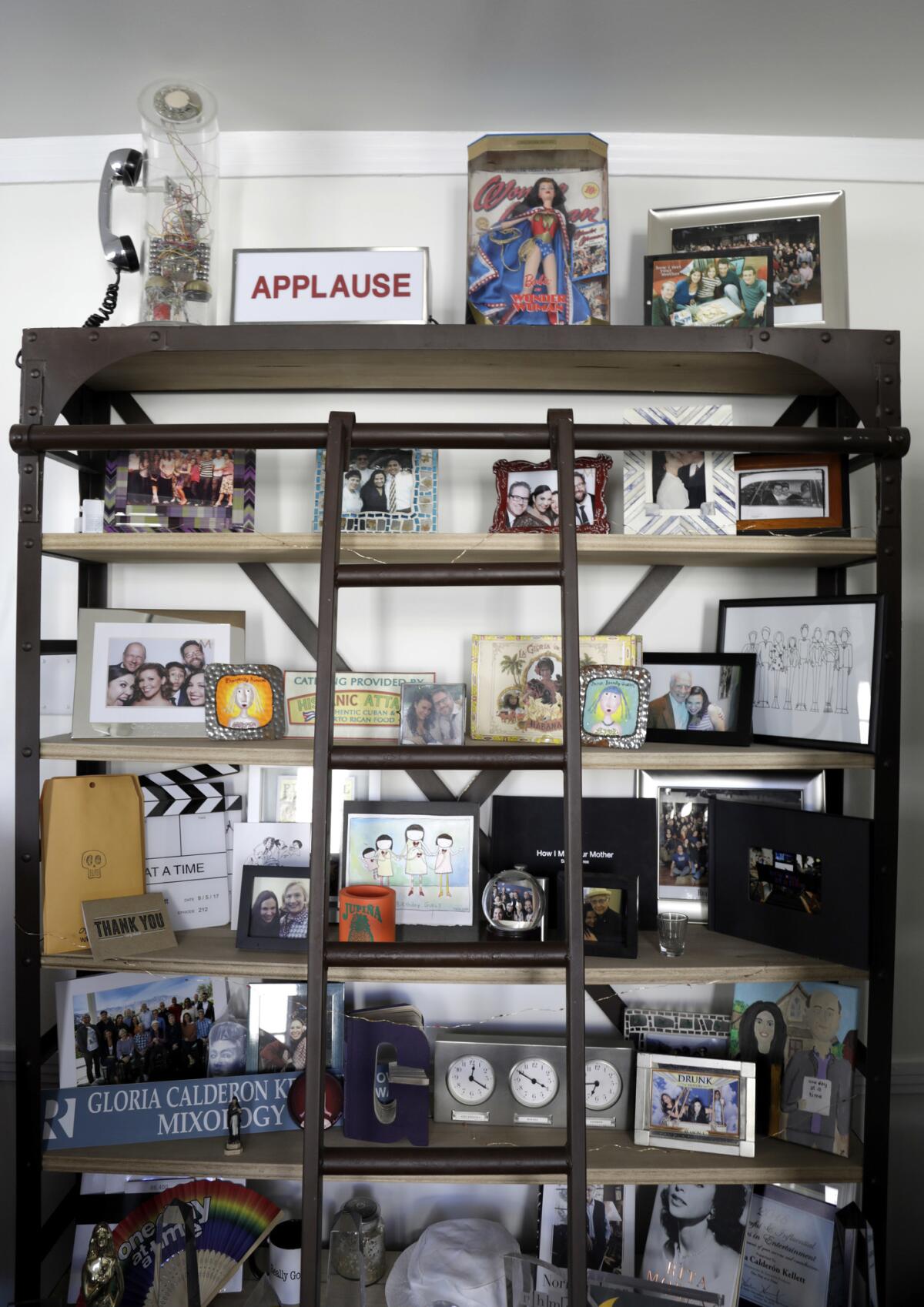 Mementos in Gloria Calderón Kellett's office on the Sony lot in Culver City.