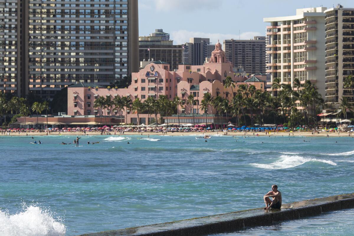The Royal Hawaiian Hotel has a wide-open view of the surf.