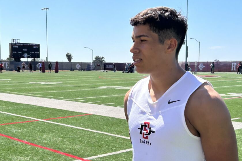Former San Diego State wide receiver Jesse Matthews said he was pleased with his 40 times (low 4.5s) during SDSU's Pro Day.