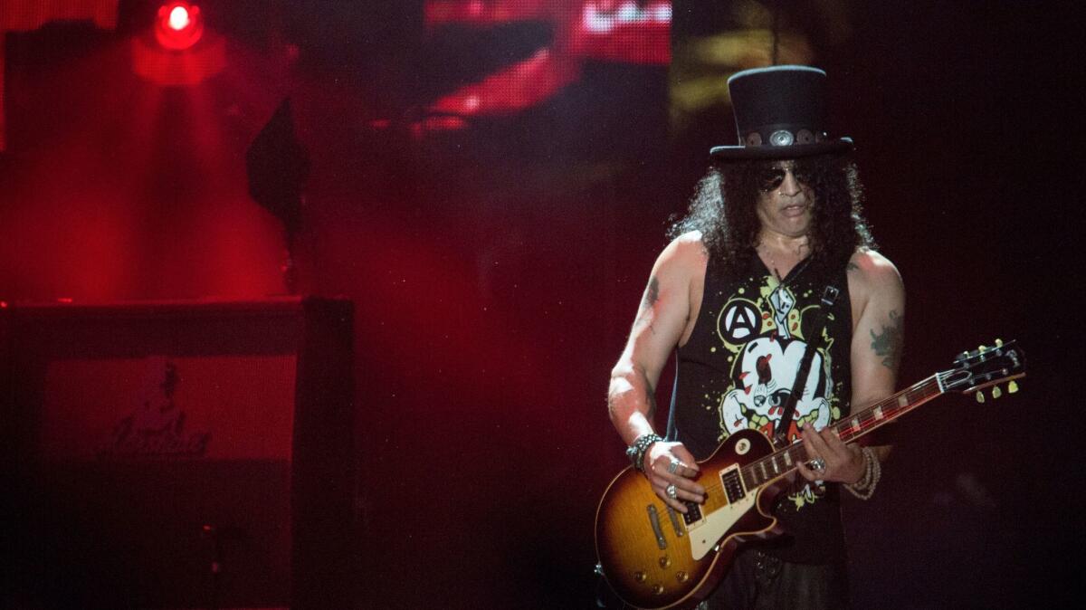 Guns N Roses' Slash performing at the Coachella Valley Music and Arts Festival in Indio in 2016.