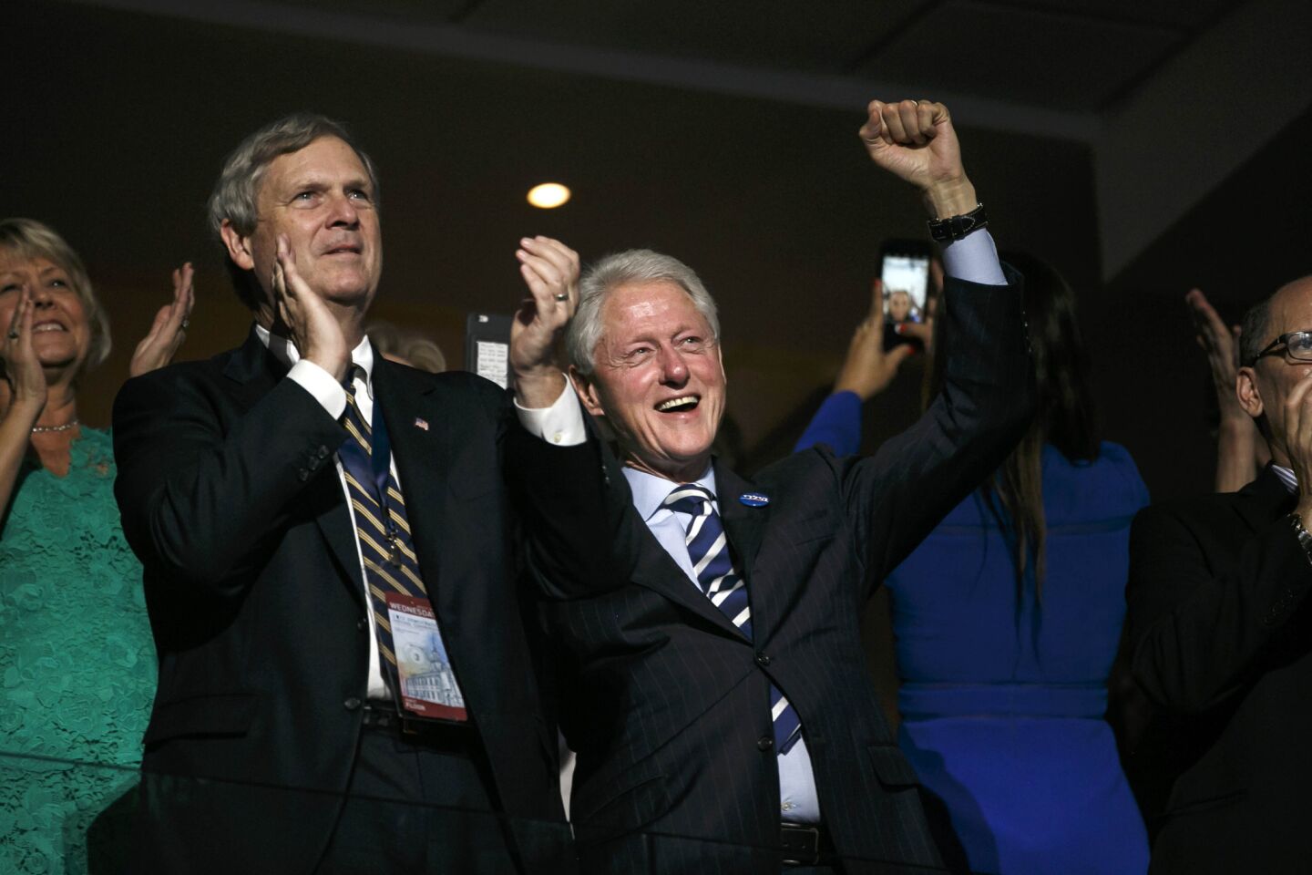 President Bill Clinton cheer as praises are sung about his wife Hillary Clinton, at the 2016 Democratic National Convention in Philadelphia.
