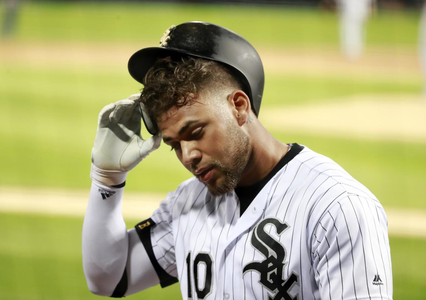 White Sox second baseman Yoan Moncada reacts after he struck out during the first inning against the Twins at Guaranteed Rate Field on Tuesday, June 26, 2018.