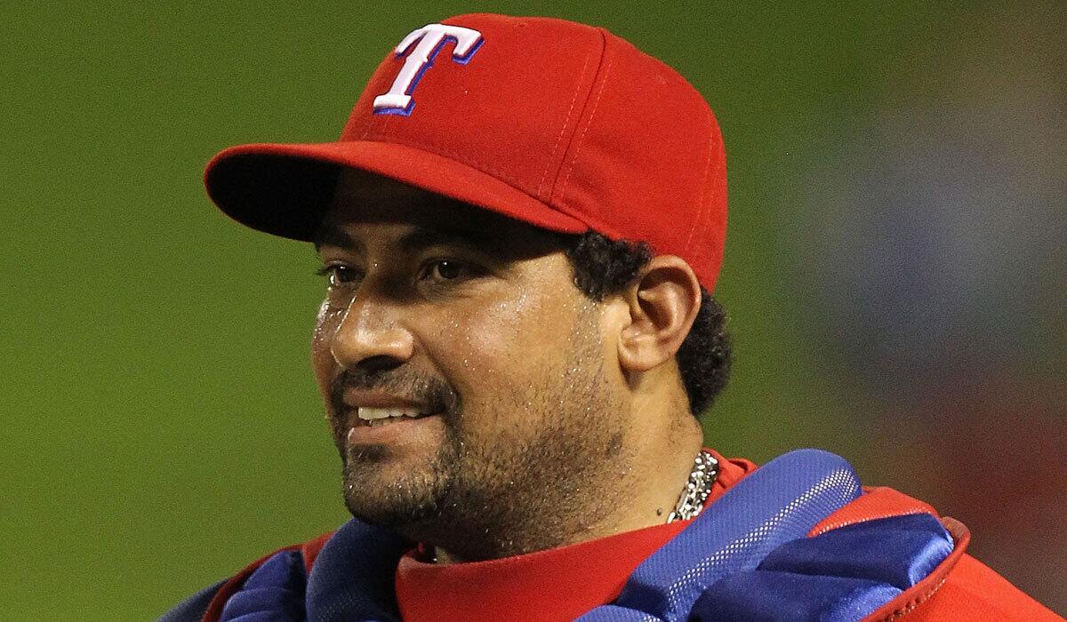 Bengie Molina catches for Texas on July 23, 2010.